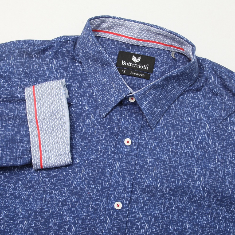 Buttercloth Men's Blue Patterned Regular Fit Long Sleeve Casual Button-Down
